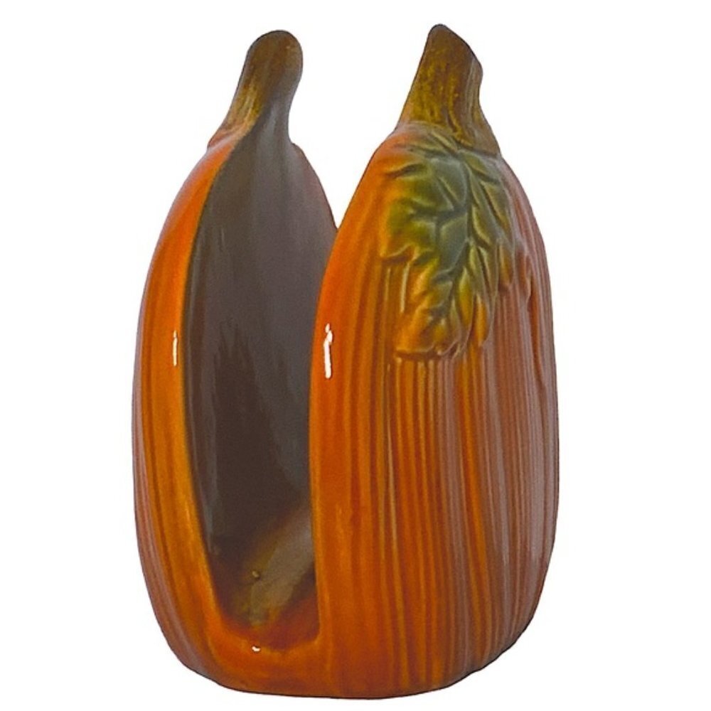 Pumpkin Napkin Holder Hand Painted Glazed Ceramic Seasonal Functional Art - Picture 2 of 12